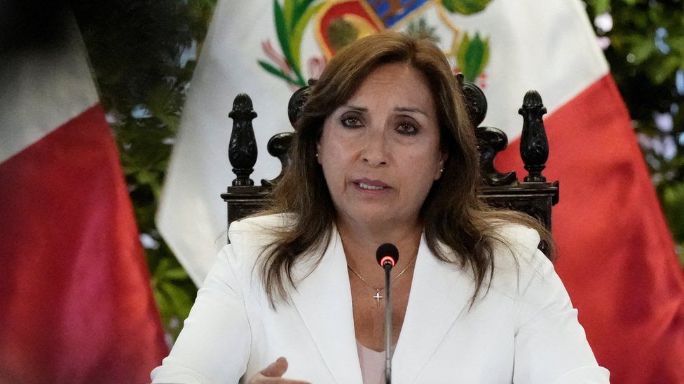 Peru's President Dina Boluarte speaking in January 2023