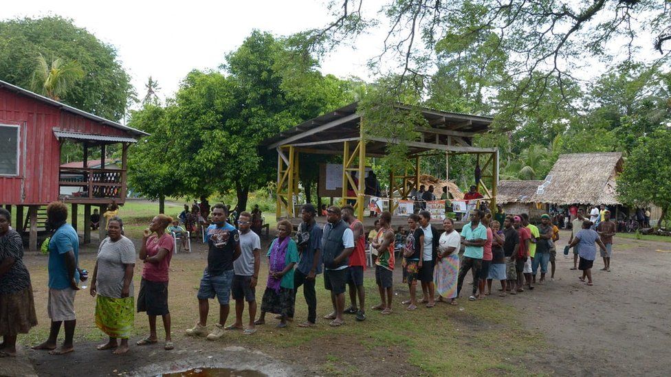 Voters queueing to cast their ballots in the Solomon Islands in the last election in 2019