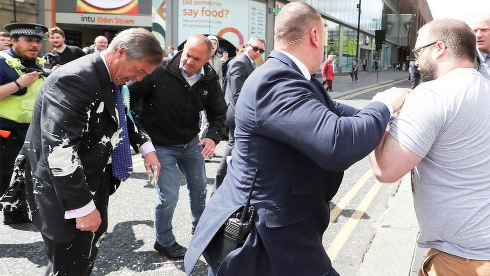 Nigel Farage hit by milkshake in Newcastle