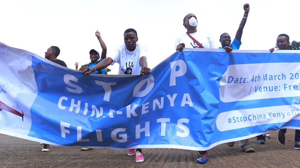 People campaigning against Kenya China flights