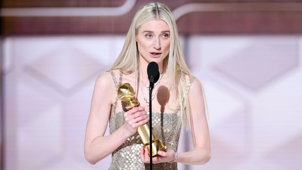 Elizabeth Debicki accepts the award for Best Performance by a Female Actor in a Supporting Role On Television for "The Crown" at the 81st Golden Globe Awards held at the Beverly Hilton Hotel on January 7, 2024 in Beverly Hills, California