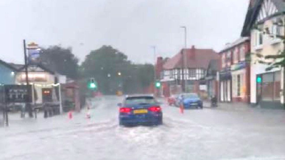 flooding in Gresford, Wrexham county