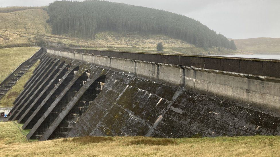 The dam at Nant-y-Moch reservoir