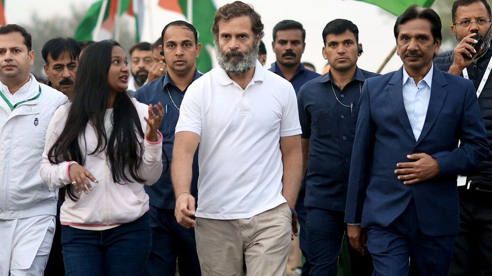 Kathua, Jan 22 2023 (ANI): Devika Rotavan, a victim in the 26/11 terror attack, joined Congress' Bharat Jodo Yatra led by party leader Rahul Gandhi, in Kathua on Saturday. (ANI Photo)