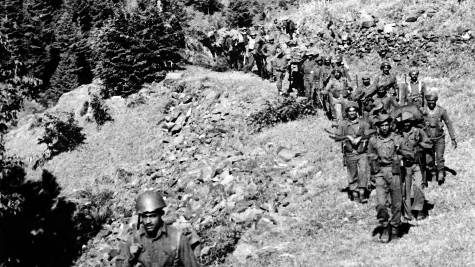 File photo: A column of Indian soldiers progresses in the Haji-Pir gorge during the Second Indo-Pakistani War, known as the Second Kashmir War, over the disputed regions of Jammu and Kashmir, 13 September 1965