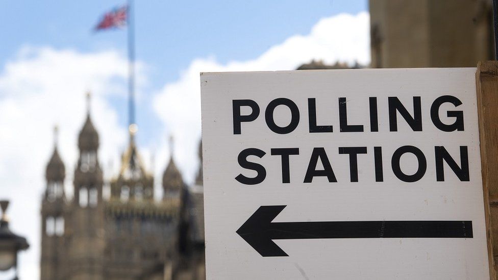 Polling station sign at Westminster