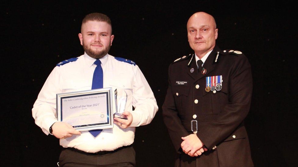 Billy Cunningham with his Cambridgeshire Police's cadet of the year award