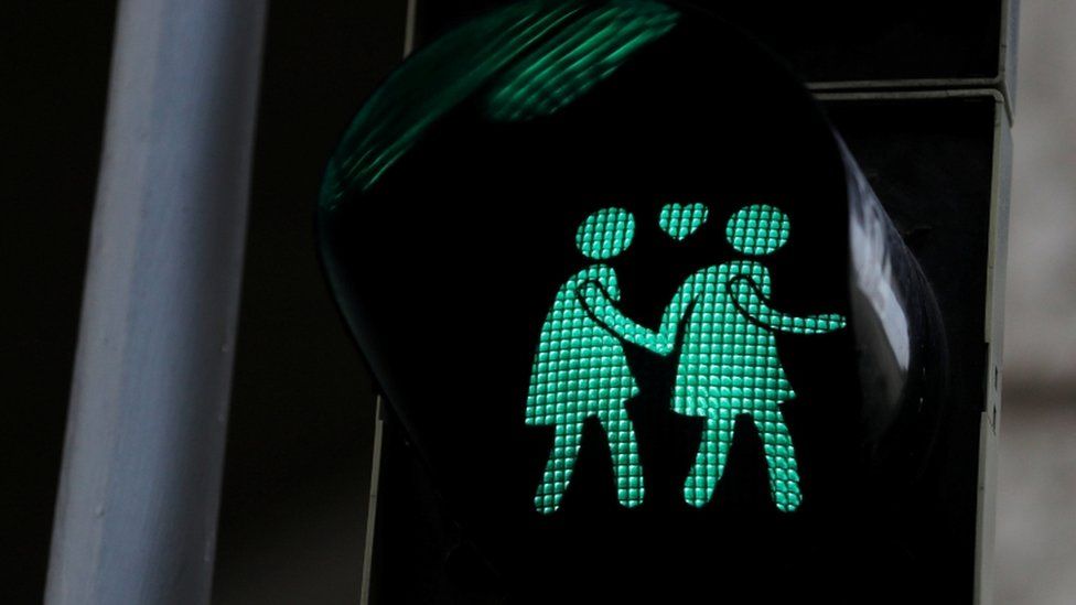 A same-sex themed traffic light in Vienna, Austria