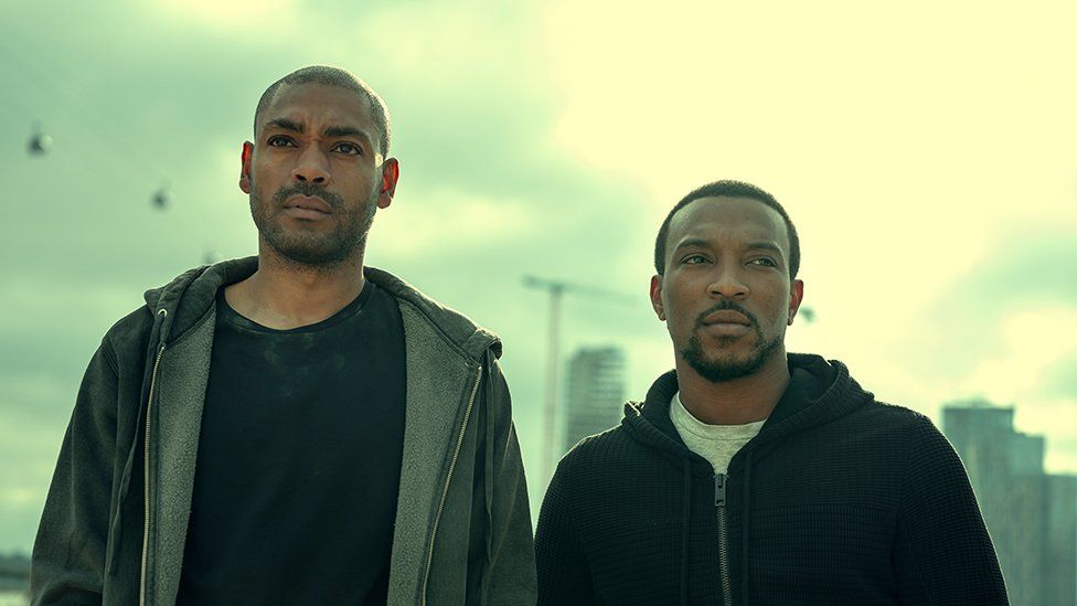 Kano and Ashley Walters on set of Top Boy