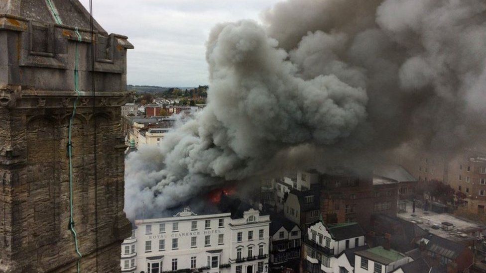 Huge plume of smoke coming from hotel