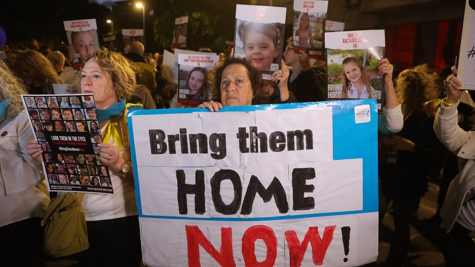 People protest calling for the release of Israeli children held hostage in Gaza