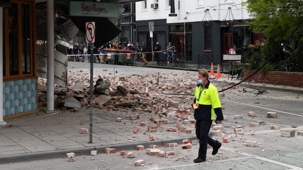 Rubble from a shop on the street in Chapel St, Victoria