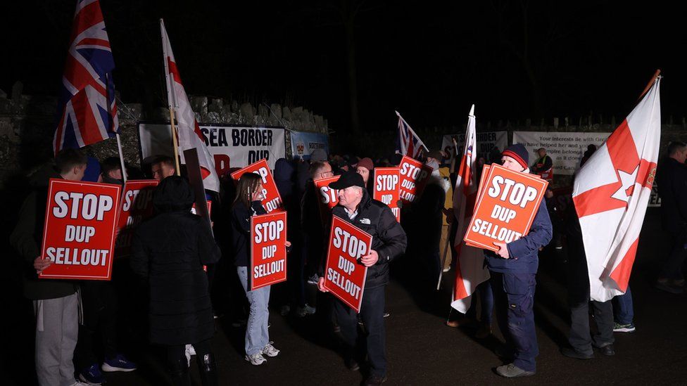 Protesters at Larchfield Estate, Northern Ireland