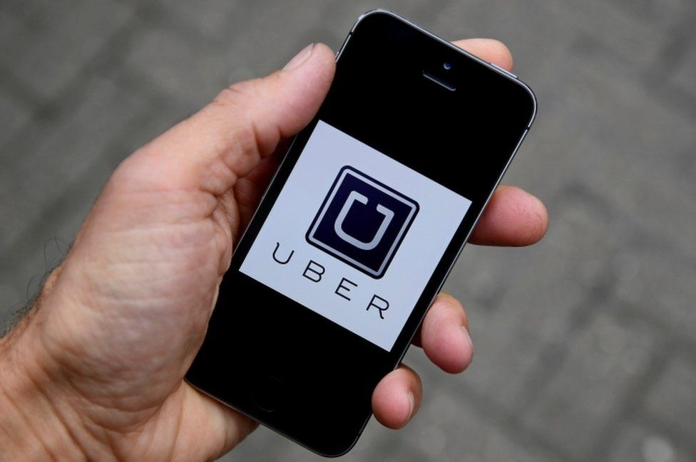 The Uber app logo pictured on a mobile phone in October, 2016