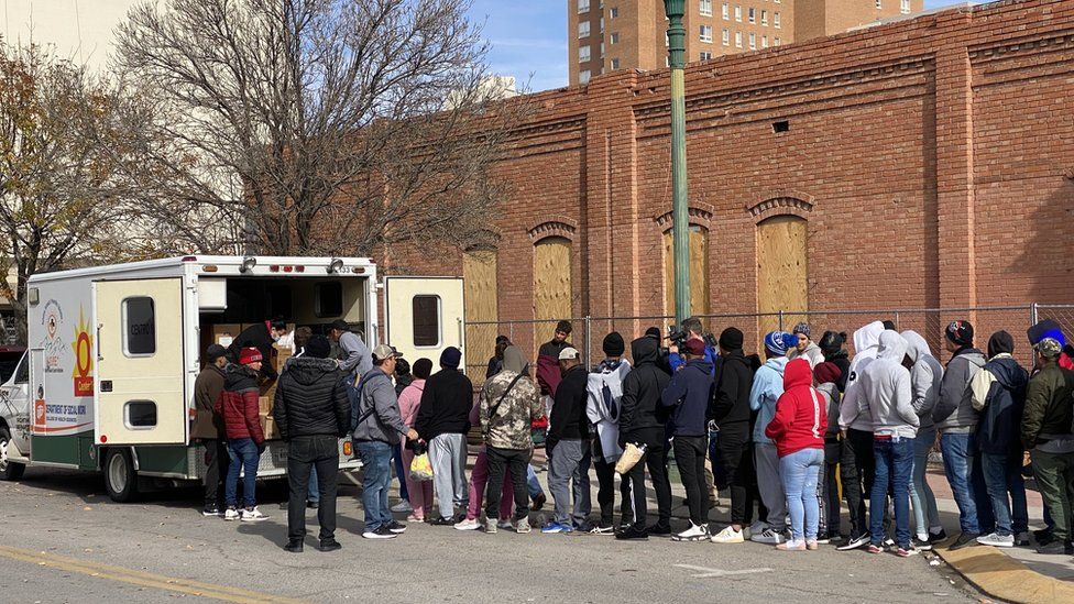 Organisations such as the El Pasoans Fighting Hunger food bank are feeding hundred of migrants each day on El Paso's streets