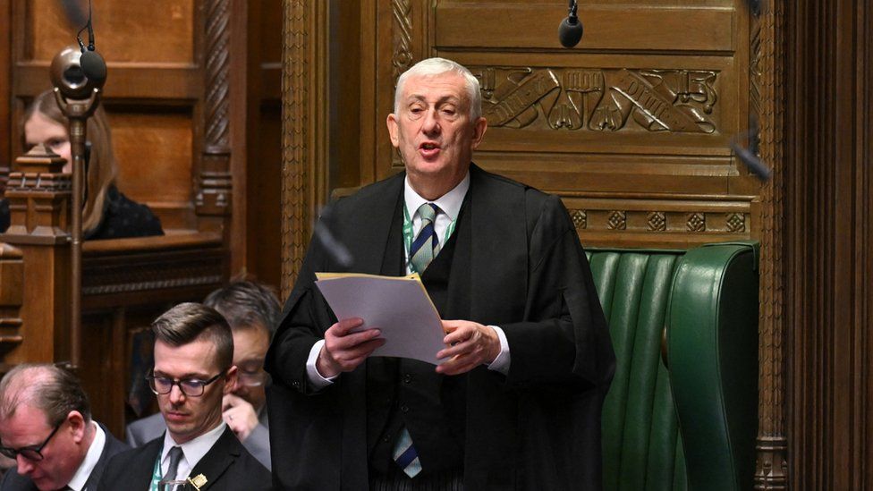 Sir Lindsay Hoyle, Speaker of the House of Commons, speaks during Prime Minister's Questions, at the House of Commons in London