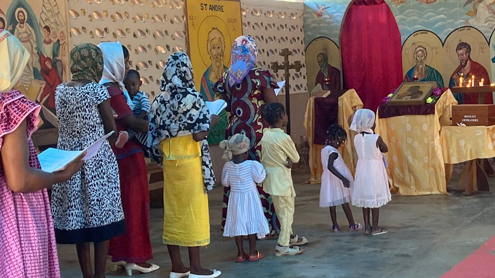 The congregation at Saint-André-Apôtre Russian Orthodox Church in Bangui, CAR