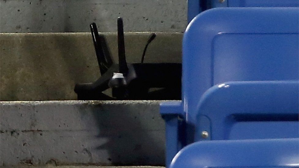 A drone sits in the stands at Louis Armstrong Stadium on 3 September 2015 in the Flushing neighborhood of the Queens borough of New York City.