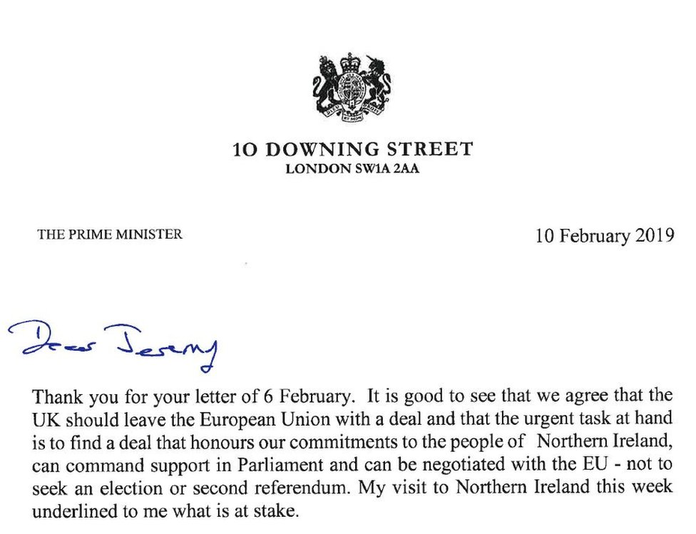The letter from Theresa May to Jeremy Corbyn