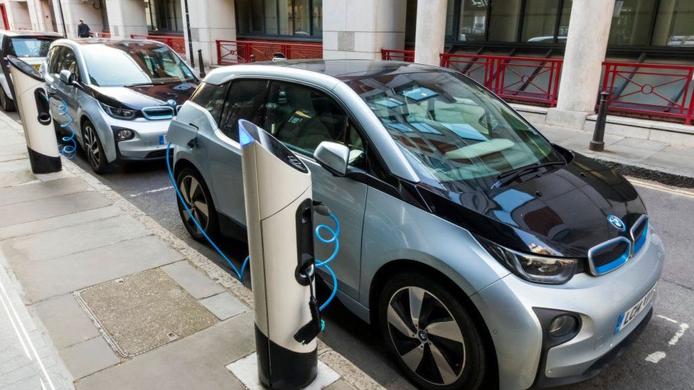An electric car at a charging point in London