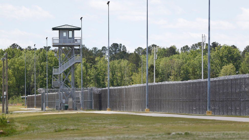 A guard tower at the Lee Correctional Institution in Bishopville, South Carolina, 16 April, 2018