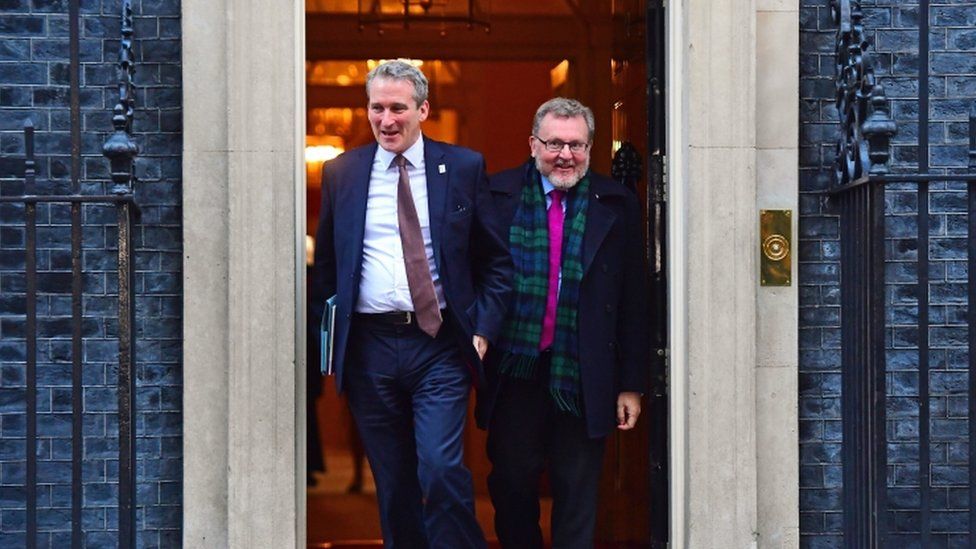 David Mundell and Damian Hinds leaving 10 Downing Street on Tuesday