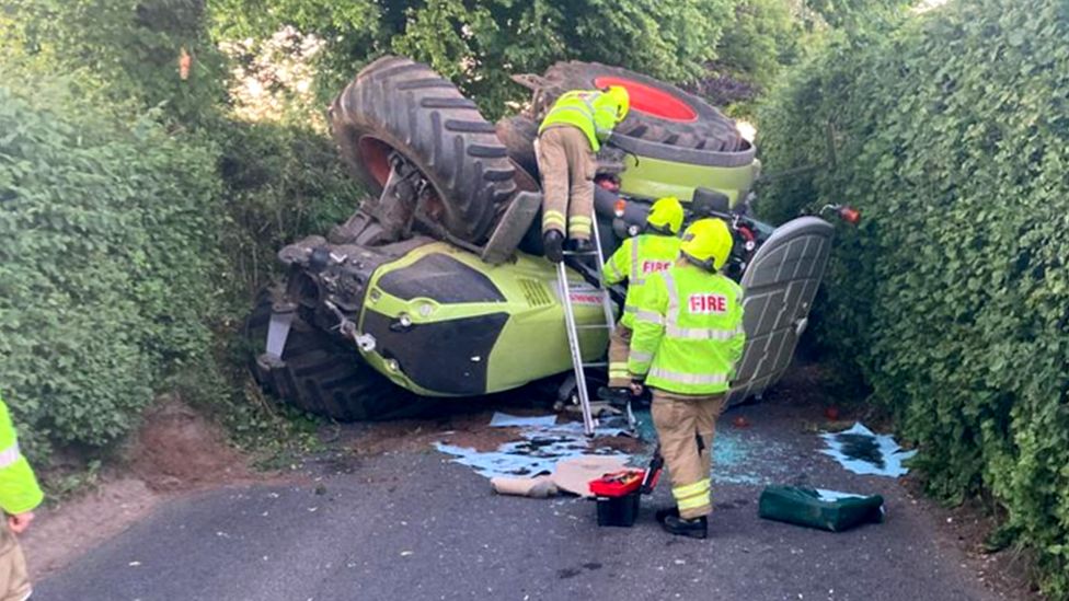 Gloucestershire tractor overturns in crash near St Briavels - BBC News