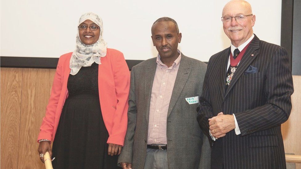 Zaynab Ismail (left) and Saed Burale (middle) with former Lord Mayor Jess Lovell