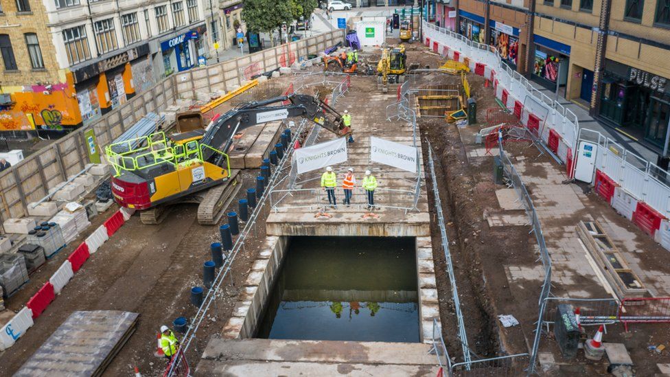 Works to uncover the canal at Churchill Way