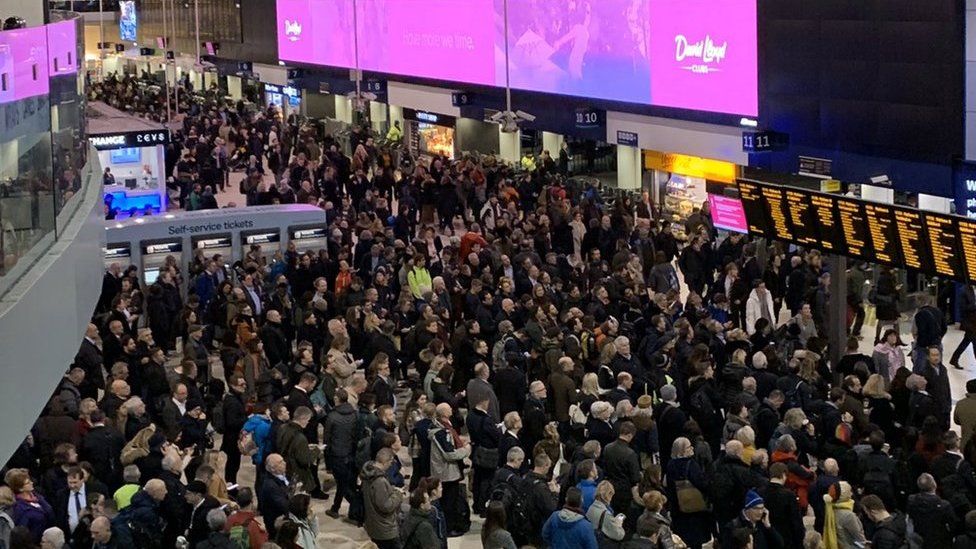 Crowds at London Waterloo on Tuesday