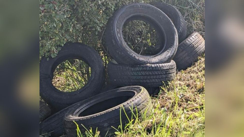 Tyres in a ditch