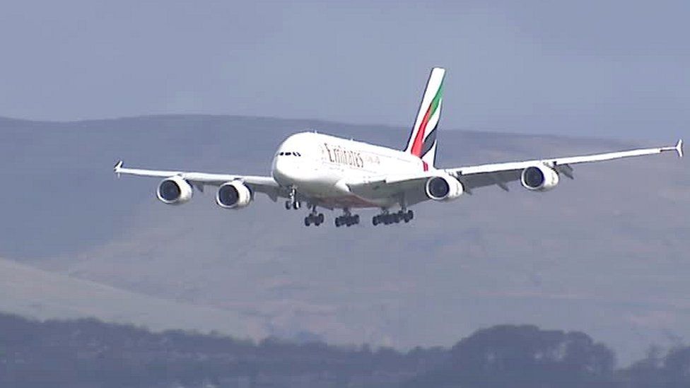 A380 lands at Glasgow Airport in 2014