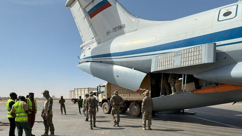 Russian military specialists at the airport in the capital of Burkina Faso, Ouagadougou