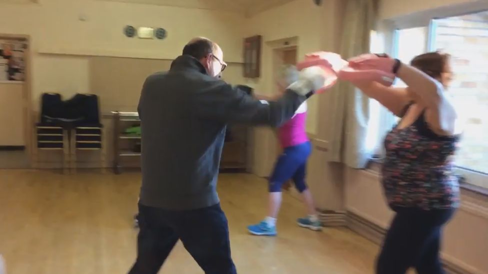 A boxing training class at Lydiard Millicent Village Hall