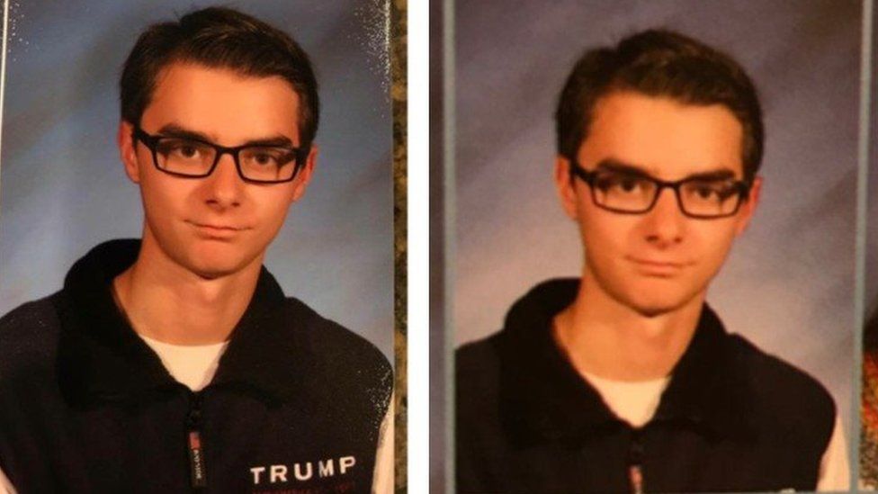 Wyatt's pro-Trump vest had been edited, school photos show