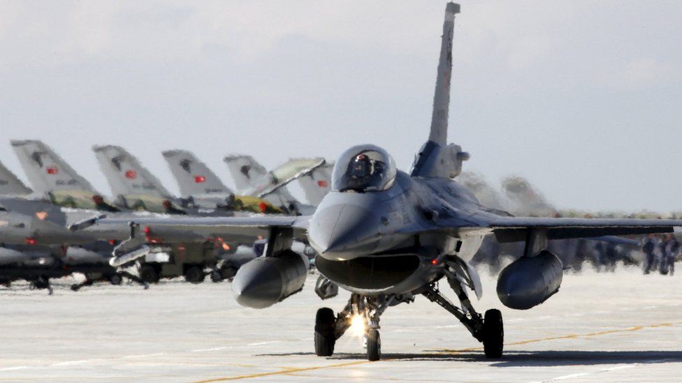 Turkish Air Force F-16 fighter jet preparing to take off from an airbase in Konya on 28 April 2010