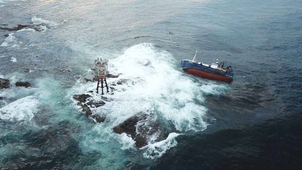 Aerial of grounded boat
