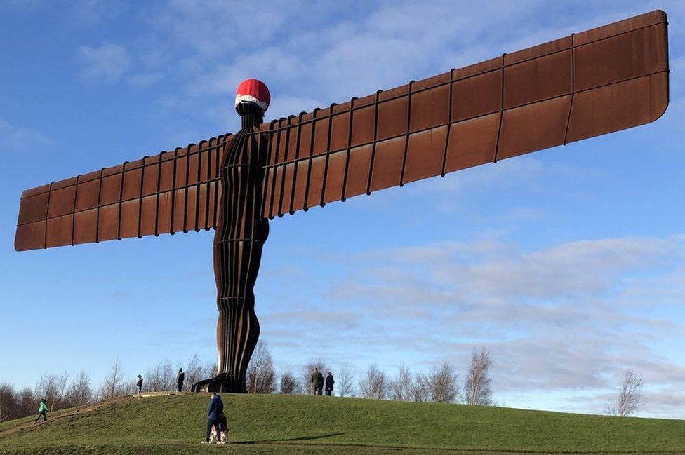 Angel of the North wearing a Santa hat