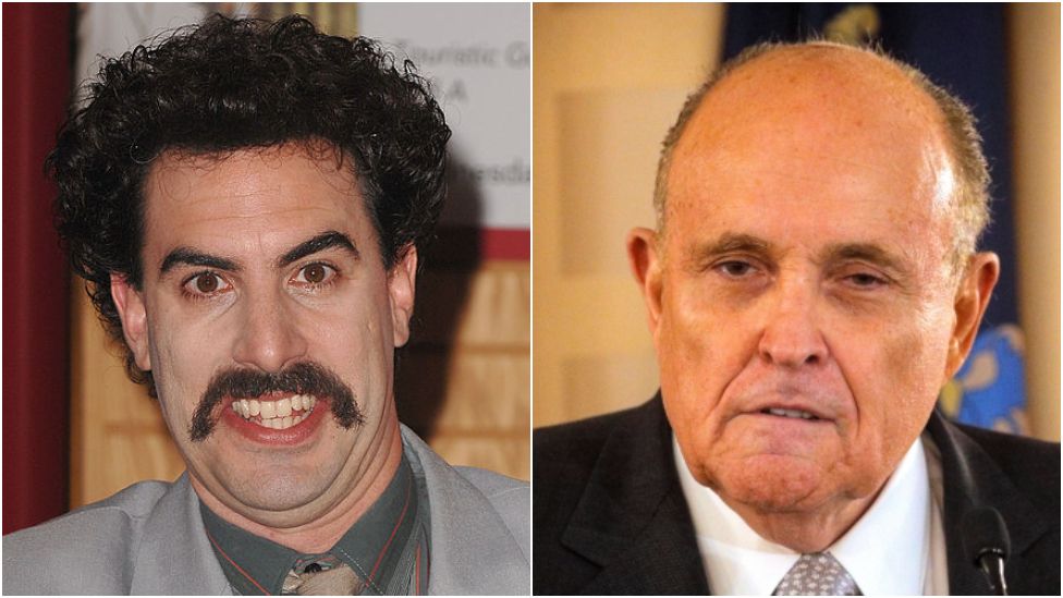 Composite of Borat and Rudy Giuliani - Pictures: Getty Images and Reuters