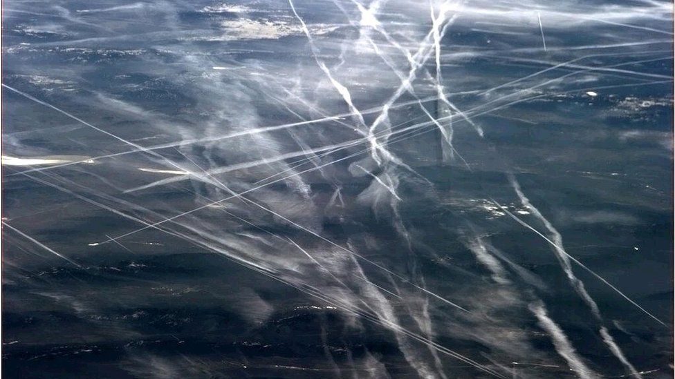 Contrails over San Francisco as seen from the space station