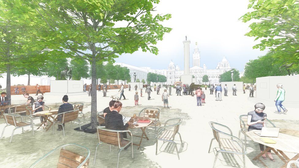 Sketches of people eating at cafes concealed under tree canopies on the western edge of George Square.