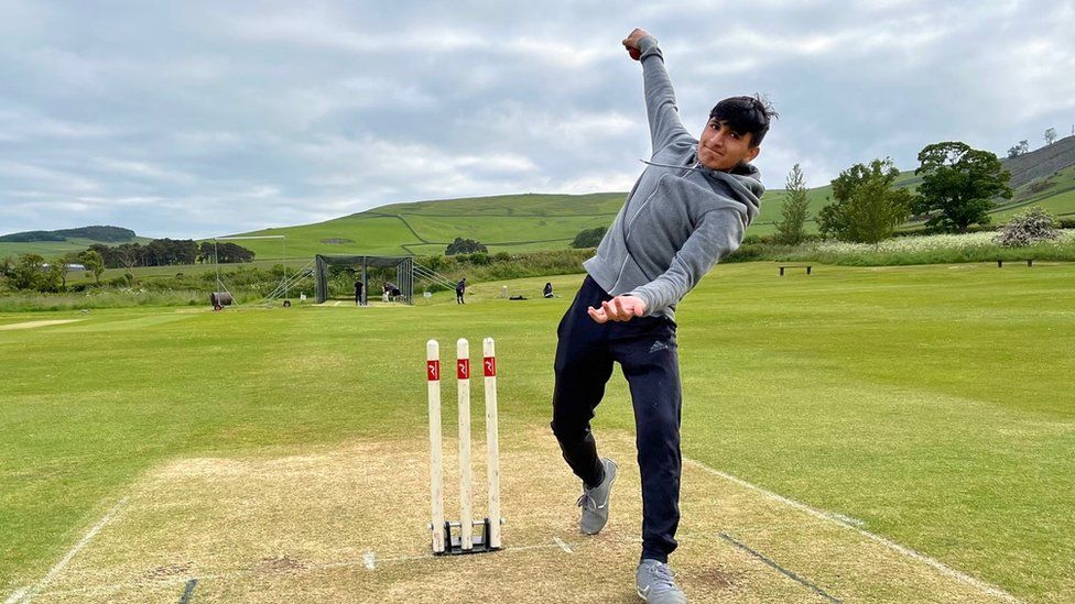 Romal practising his spin bowling at Meigle Park