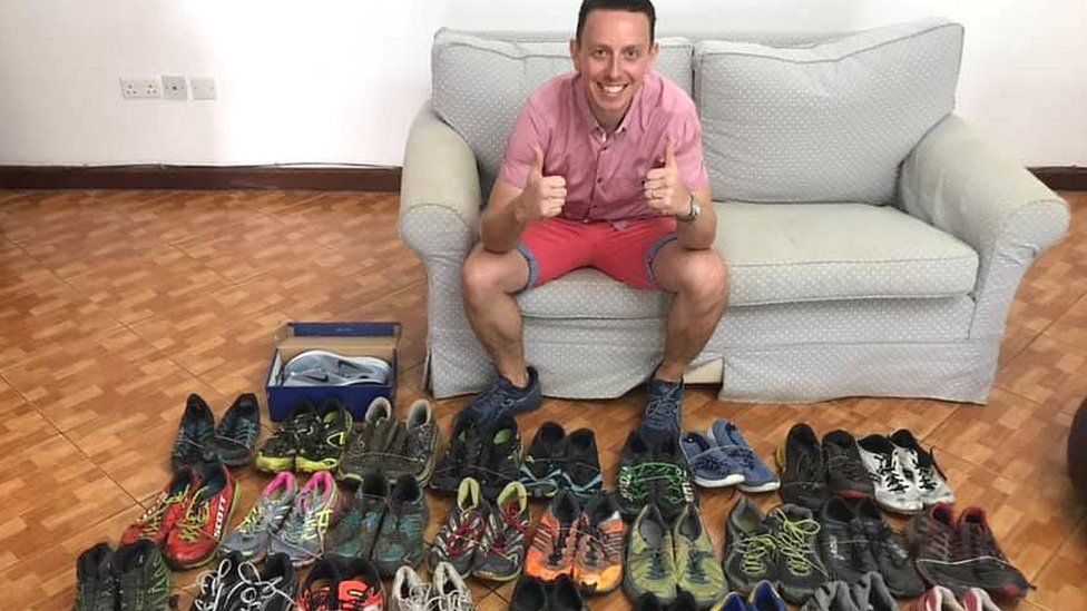 Ian Payne with shoe donations