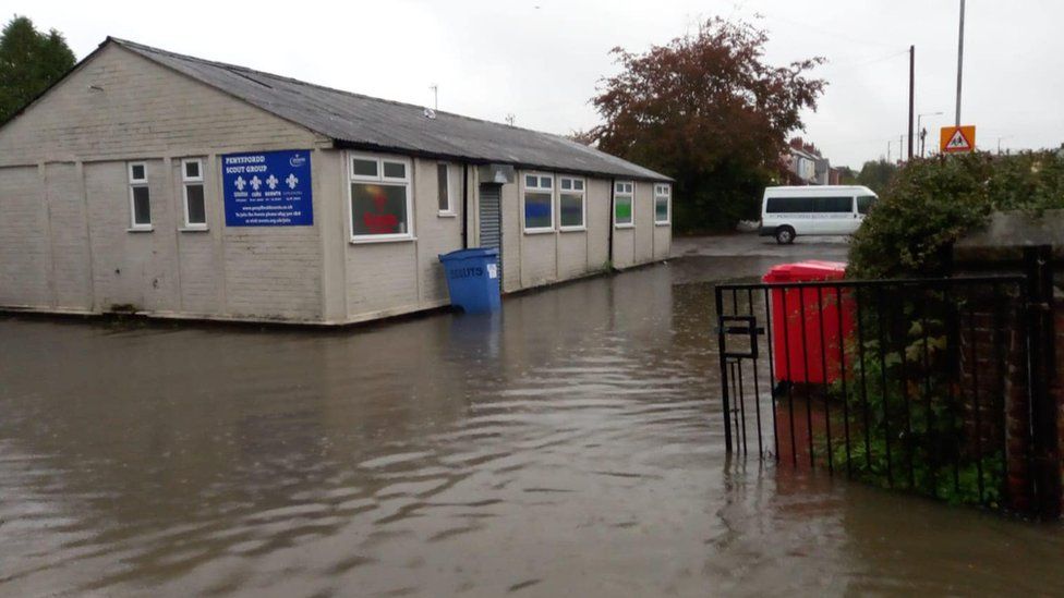 Penyffordd Scouts hut and carpark underwater