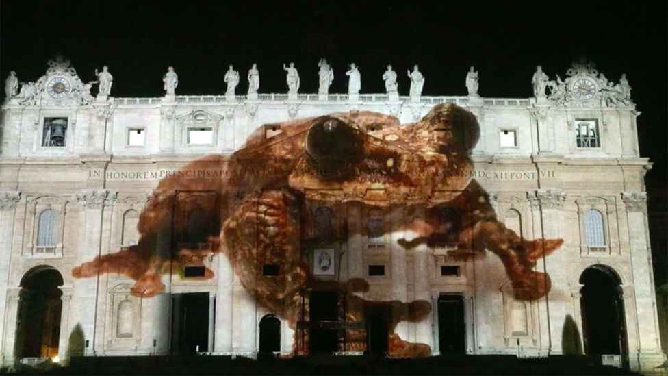 An image of "Toughie" projected onto St Peter's Basilica