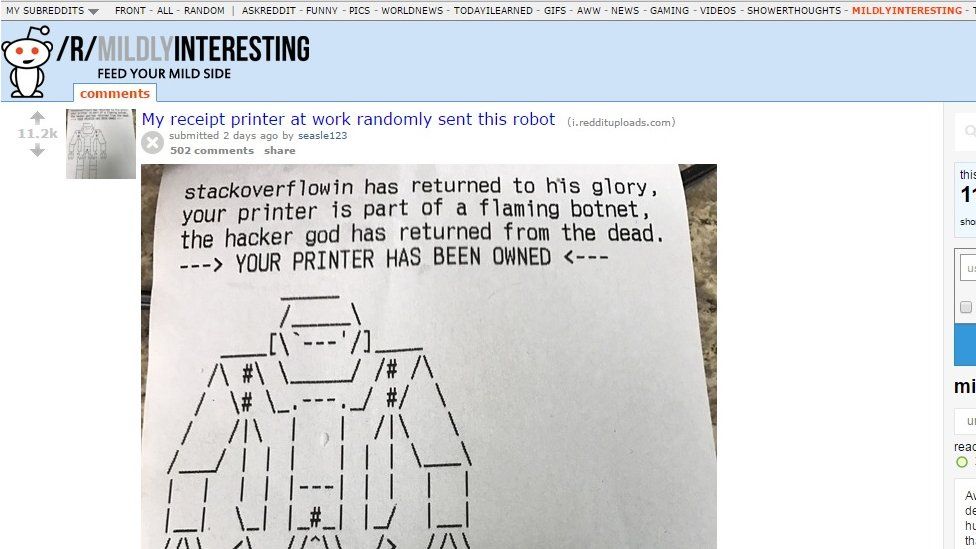 Hijacked printer message