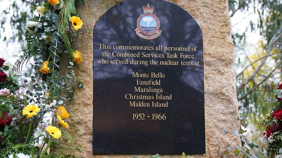 The plaque for the Nuclear test veterans at the National Memorial Arboretum in Alrewas, Staffordshire