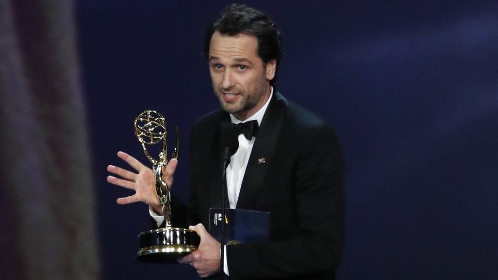 Matthew Rhys accepting his Emmy in Los Angeles in September