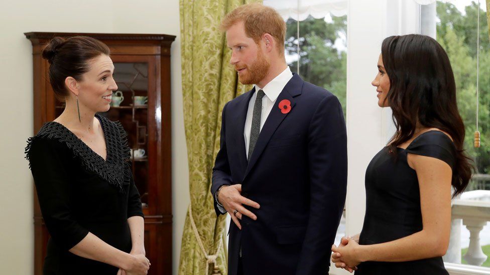 New Zealand PM Jacinda Arden meeting the Duke and Duchess of Sussex