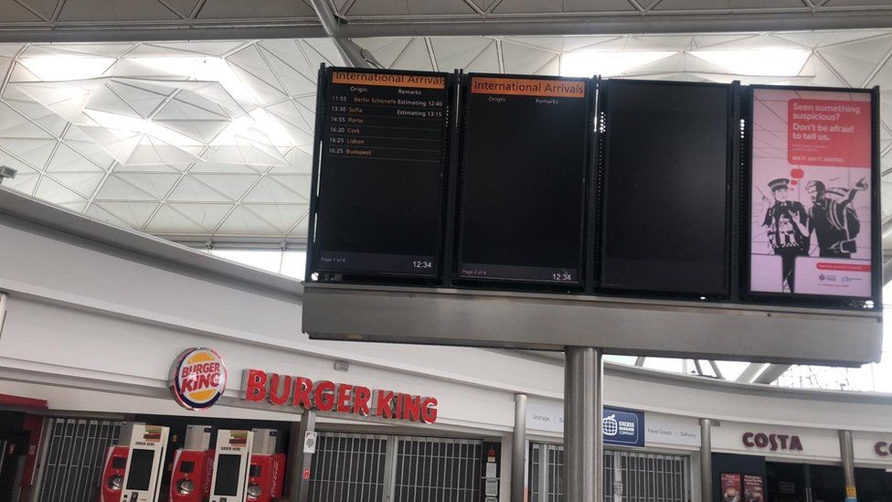 Stansted Airport arrivals board